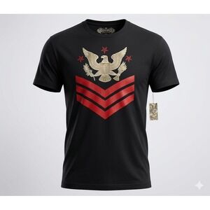 MukaWear Men's 3X T-Shirt NWT Black Eagle Graphic Military Chevron Red Gold Tee
